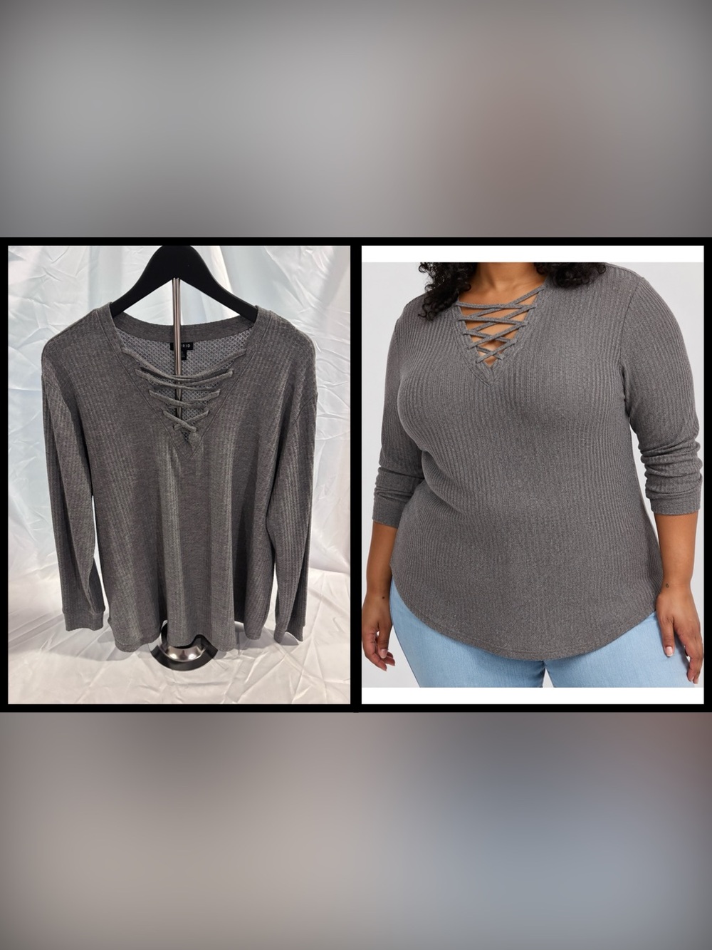TORRID | Waffle Lace Up V-Neck Long Sleeve Top